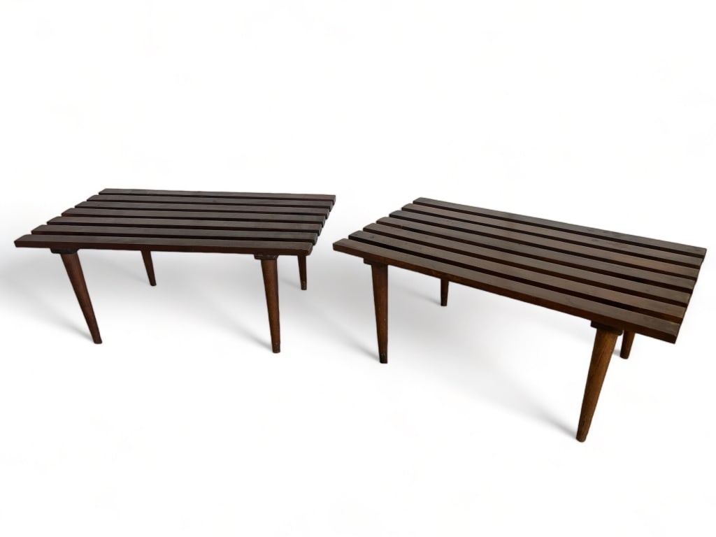 Pair of MCM Style Wooden Slat Benches (1 of 15)