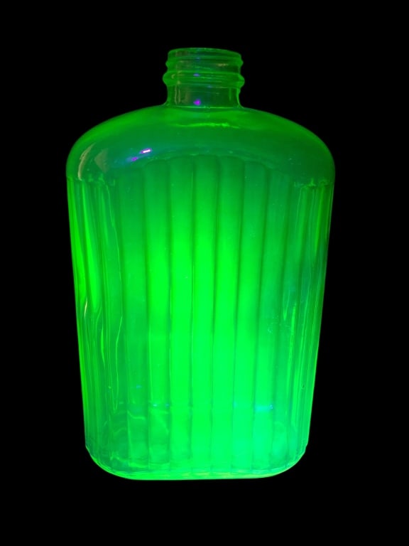 Ribbed Uranium Glass Refrigerator Bottle 9.75" H (1 of 5)