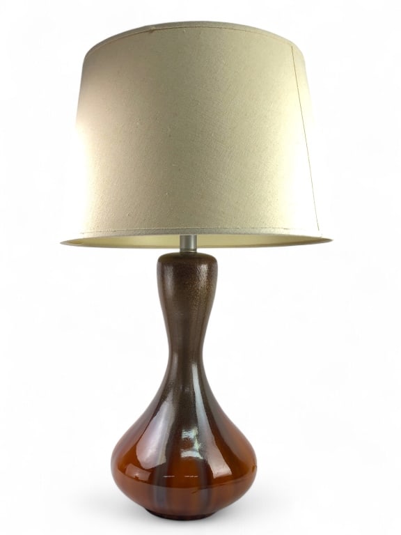 MCM Brown Drip Glaze Lamp w/Shade (1 of 7)
