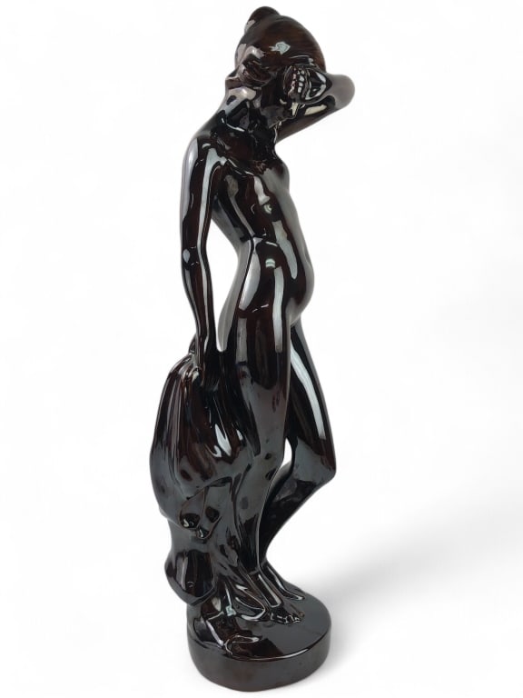 Signed Yvonne 24.5" Ceramic Brown Glaze Woman: Statue ; signed on bottom - hollow inside L7