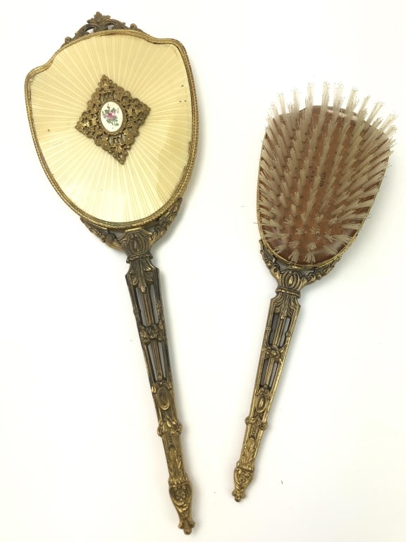 Vintage Ornate Vanity Mirror & Brush (1 of 8)