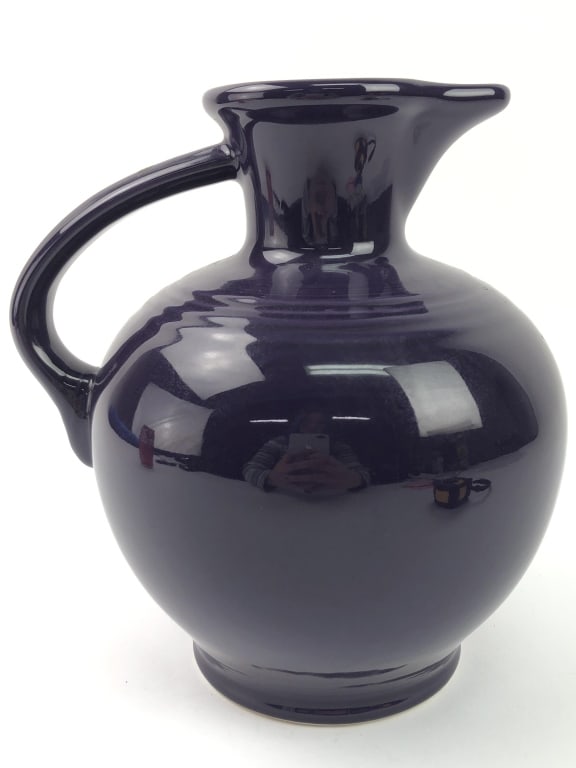 RARE Vintage Fiestaware Plum Carafe: 8" tall - fiesta mark on bottom - repair made near footing