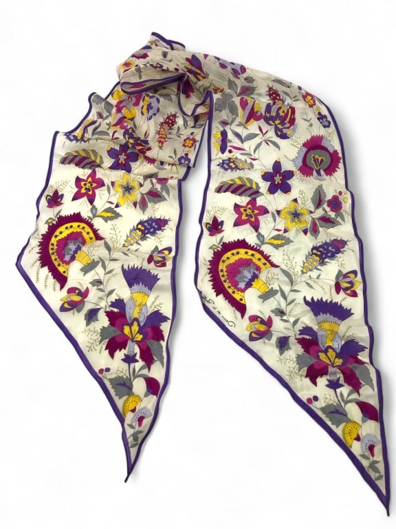 Vintage Oscar De La Renta Accessory Street 100%: Silk Scarf ; 64" long x 7" wide