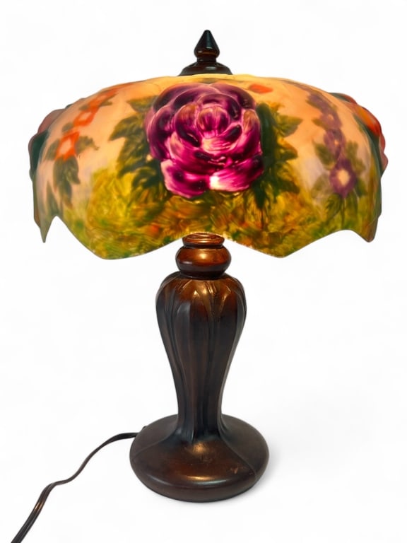 Vintage Puffy Reverse Painted Floral Lamp (1 of 13)