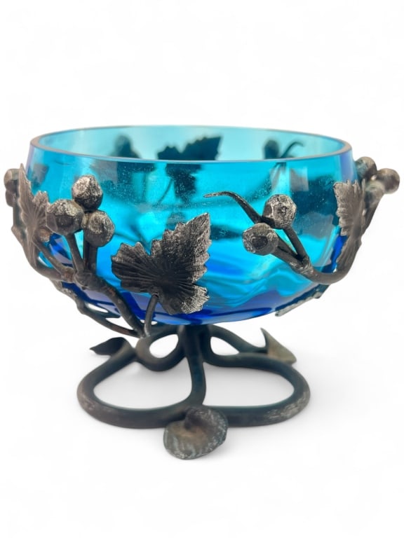 MCM Art Nouveau Blue Glass Coupe Wrapped in (1 of 7)