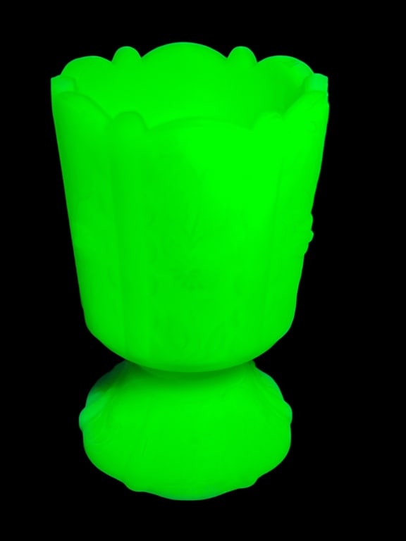 Vintage Uranium Fenton? Glass Green Satin Egg Cup: 3.5" tall with a diameter of 2 1/4"