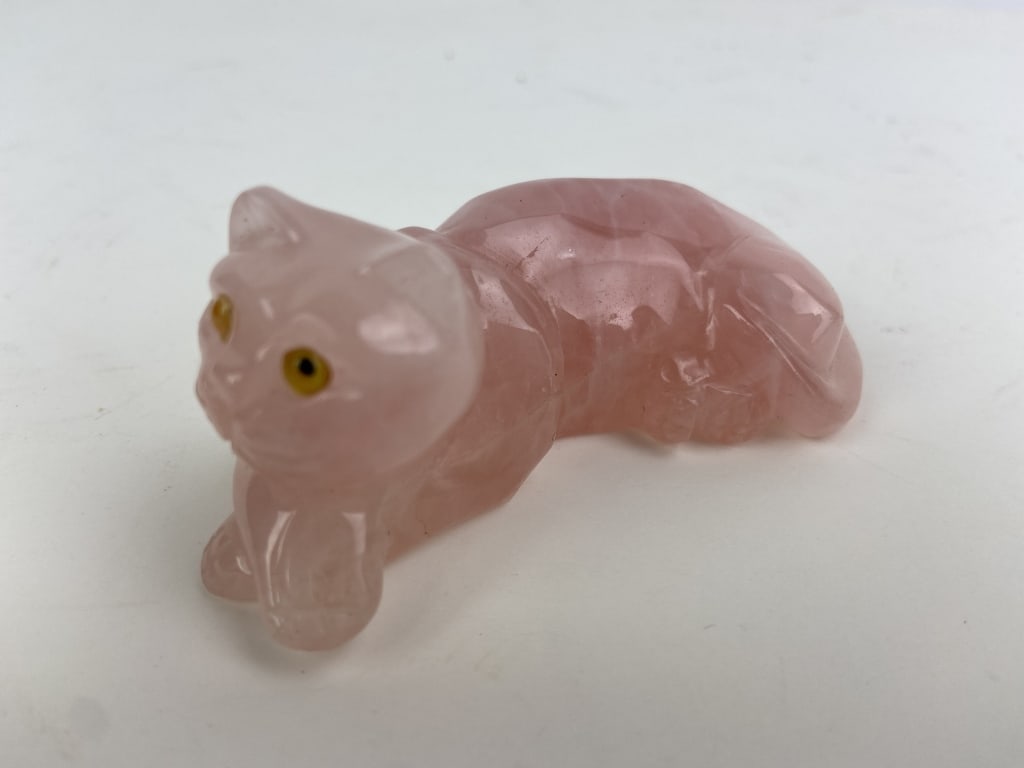 Rose Quartz Crystal Hand Carved Cat (1 of 6)