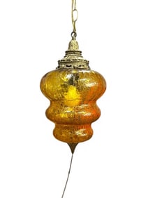 Vintage MCM Amber Crackle Glass Swag Lamp