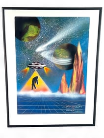 Signed Jose Medina Sci-Fi UFO Graffiti Painting