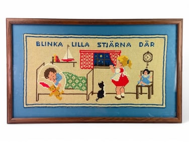 Vintage Swedish Framed Needlepoint “Twinkle, Twink