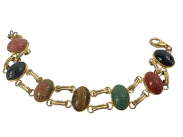 Double Link Gold Tone Scarab Bracelet