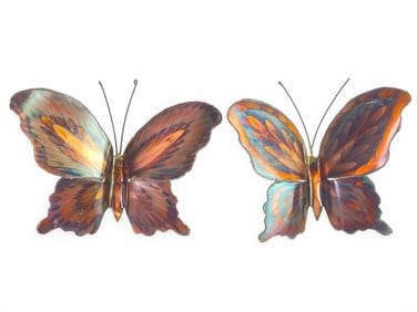 (2) Vintage 1985 Signed Handmade Copper Butterfly