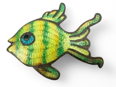 Mexican Sterling Silver Enamel Fish Brooch