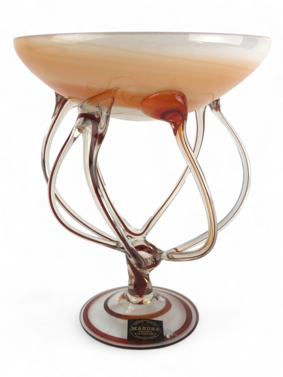 8.5" Makora Orange/White Swirl Jellyfish Dish: 8.5" Makora Orange/White Swirl Jellyfish Dish