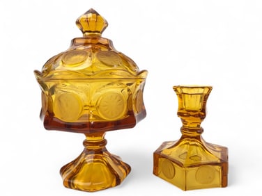 Vintage Fostoria Coin Amber Glass Wedding Compote