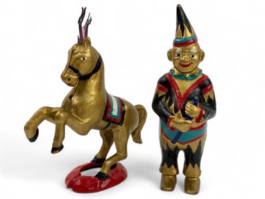 Cast Iron Clown and Horse Still Bank