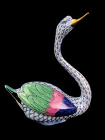 Herend Fishnet Blue Swan Figurine