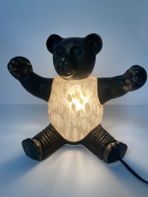 1997 Tin Chi Bronze & Glass Teddy Bear Lamp