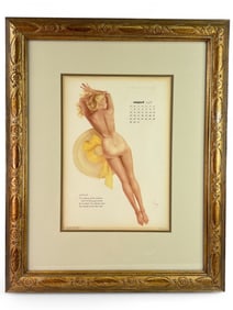 Framed August 1948 Vargas Pin-Up Signed Lithograph