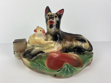 Rare Vintage German Shepherd & Feline Chalkware