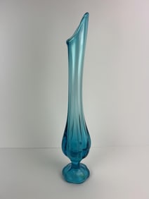 MCM L.E. Smith 6 petal swag peacock blue vase