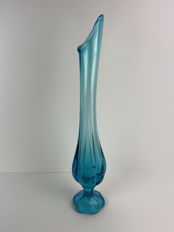 MCM L.E. Smith 6 petal swag peacock blue vase: 17"