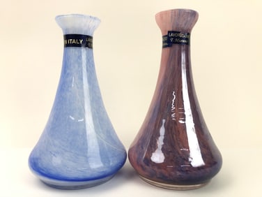 Pair of T. Murano Handcrafted Glass Vases, Italy