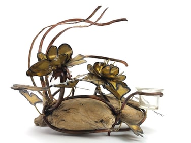 L. Kimpel Driftwood & Copper Floral Sculpture