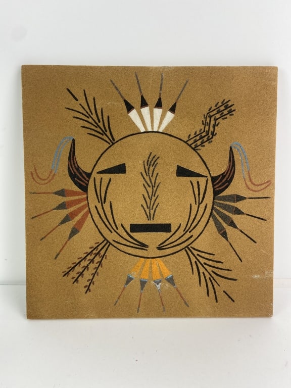 1979 "Sun and Holy Plant" Navajo sand art: 12x12
