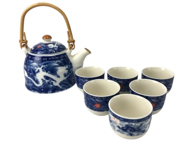 Blue And White Chinese Dragon Teapot Set