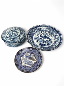 Peacock Patterned Plate, Bowl, And Covered Dish