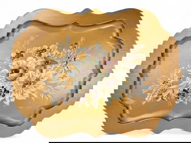 Large Gold Tole Tray with Floral Design