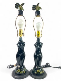 Vintage Pair Of Female Figure Glass Lamps