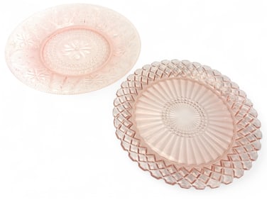 Set Of Pink Waffle & Sandwich Glass Plates