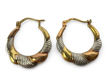 10K Tri-Tone Gold Hoop Earrings
