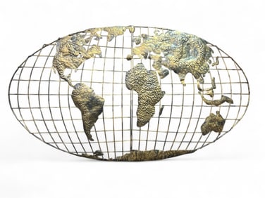 Curtis Jere Style Metal Globe Grid Oval Wall