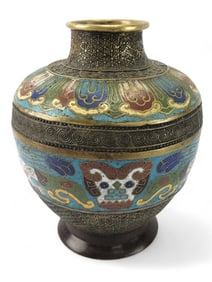 Antique Bronze & Enamel Japanese Style Vase