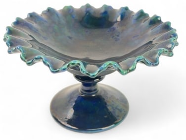 MCM Compote Pedestal Bowl With Ruffled Edge