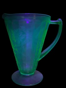 Uranium Glass Poinsettia Pitcher 7 3/4?? Tall