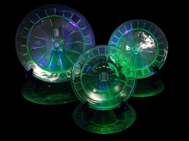6pc Uranium Depression Glass Doric Plates