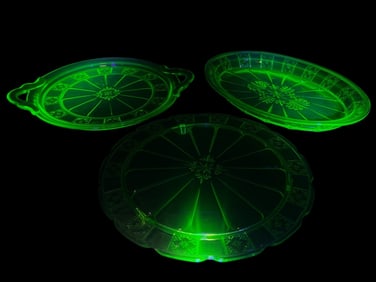 Uranium Depression Glass Platter & Cake Plates