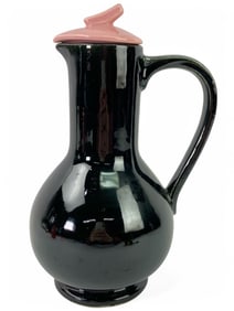 McCoy Black Ceramic Pitcher With Pink Lid