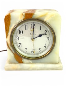 Supreme Electric Mantel Clock W Marble Slab Casing