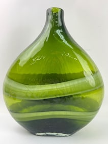 Green Blown Glass Vase with Swirled Band Design