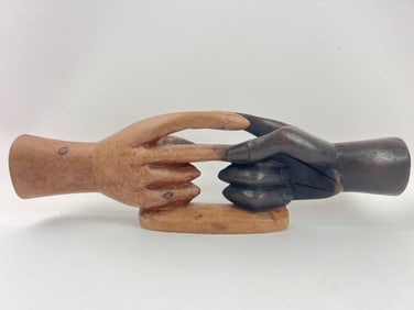 Carved Wooden Interlocking Fingers Sculpture