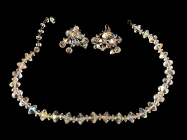 Vtg. Crystal necklace and earring set