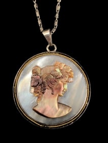 Vtg. Abalone locket w/Sterling Silver Chain