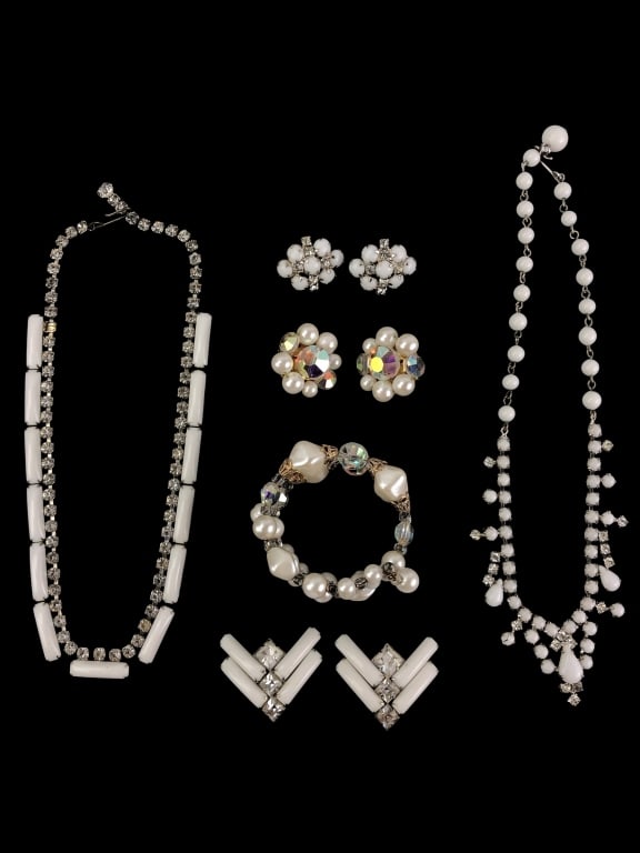 3 Vtg. sets of rhinestone and white jewelry (1 of 4)