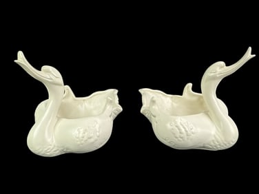 Pair Of Hull Swan Planters White Ceramic
