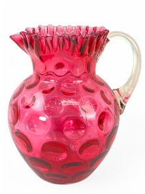 Fenton? Glass Cranberry Hobnail Pitcher